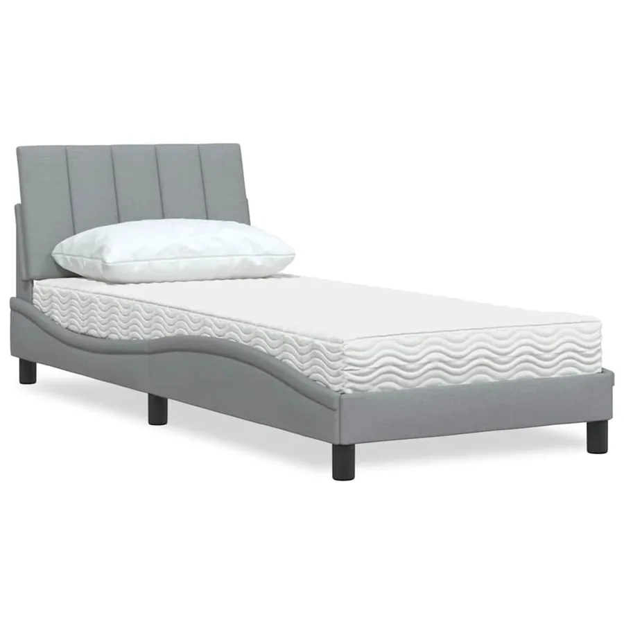 Lit avec matelas Hanko gris clair 90x200 cm tissu