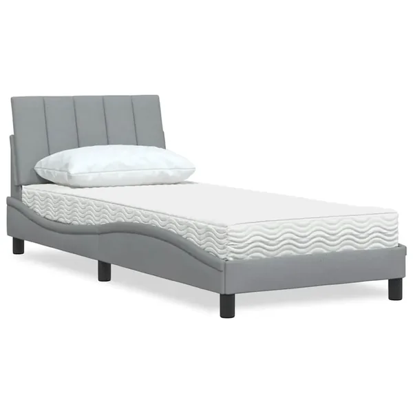 Lit avec matelas Hanko gris clair 90x200 cm tissu