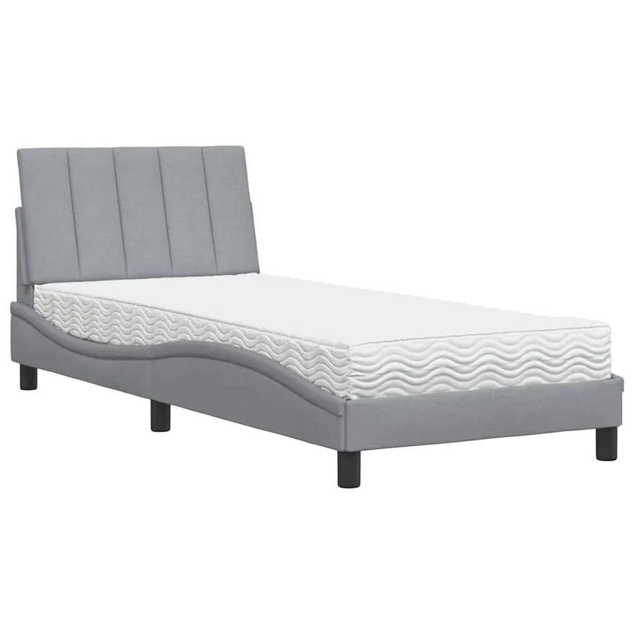 Lit avec matelas Hanko gris clair 90x200 cm tissu - 2