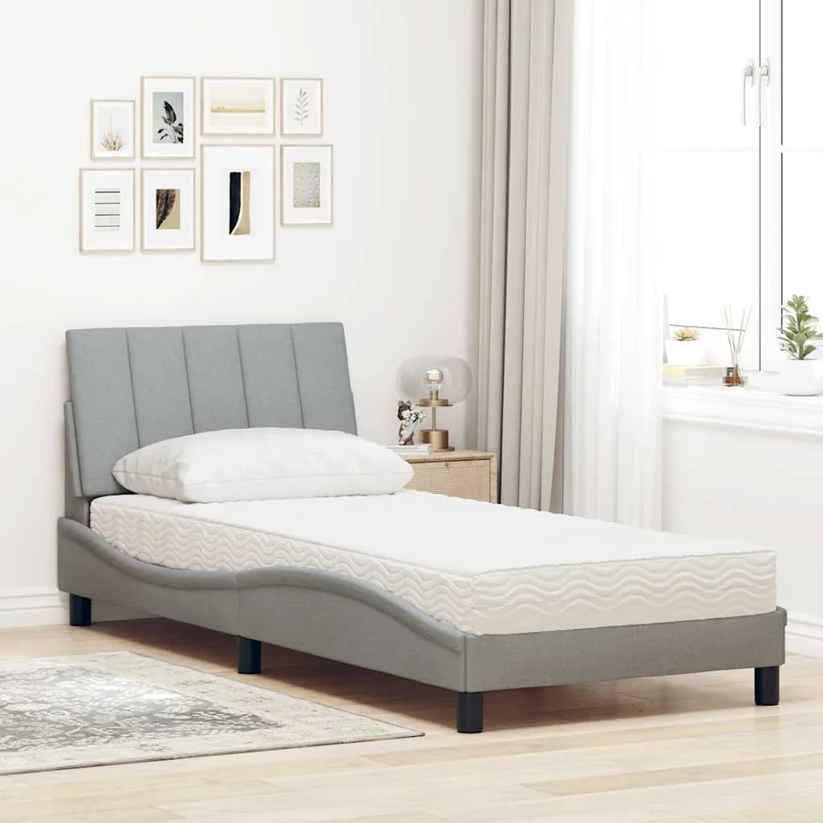 Lit avec matelas Hanko gris clair 90x200 cm tissu - 3