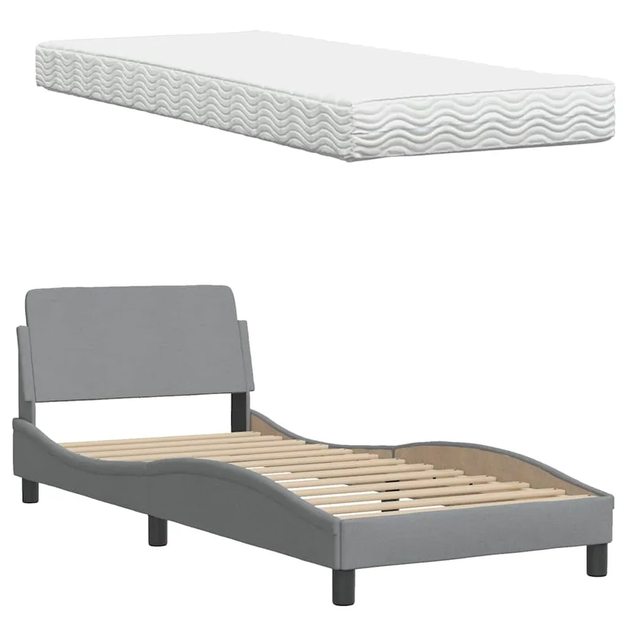 Lit avec matelas Hanko gris clair 90x200 cm tissu - 8