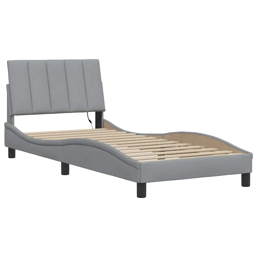 Cadre de lit sans matelas Hanko gris clair 90x200 cm tissu - 3