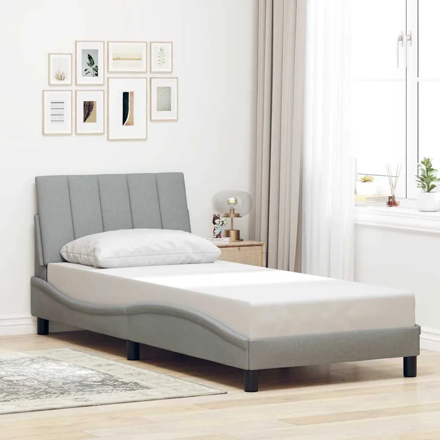 Cadre de lit sans matelas Hanko gris clair 90x200 cm tissu - 4