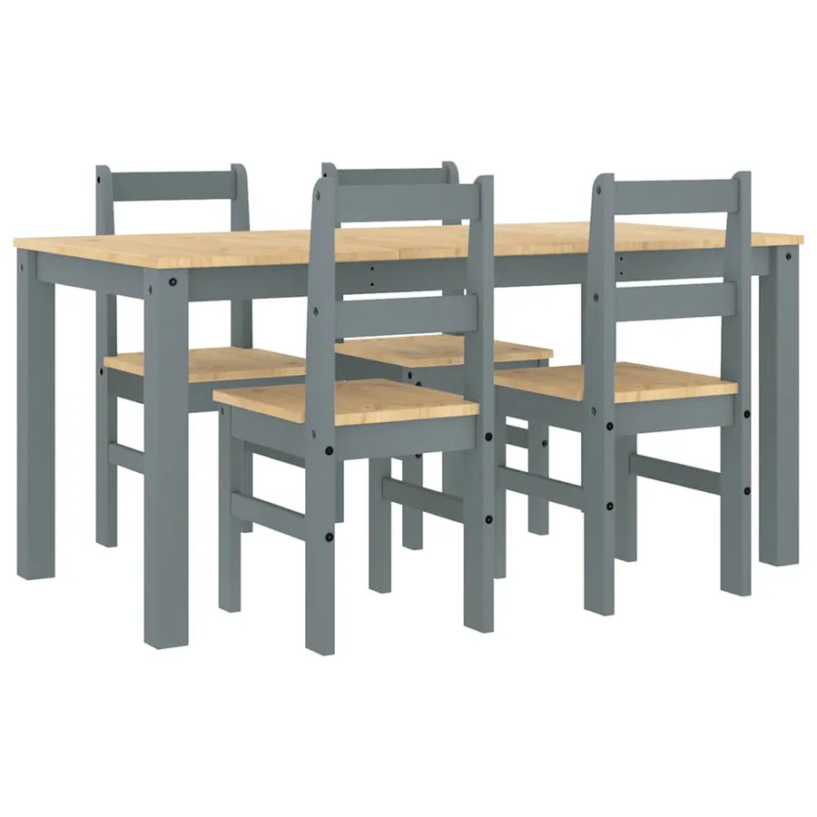 Ensemble à manger PANAMA 5 pcs gris bois de pin massif - 2