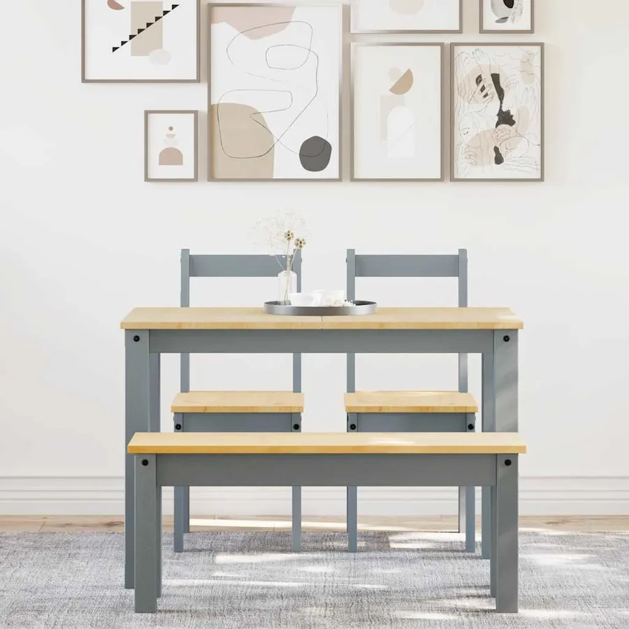 Ensemble à manger PANAMA 4 pcs gris bois de pin massif - 3