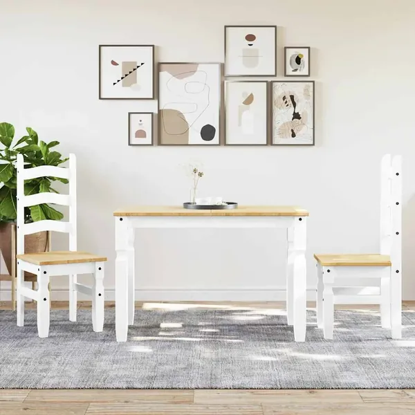 Ensemble à manger PANAMA 3 pcs blanc bois de pin massif