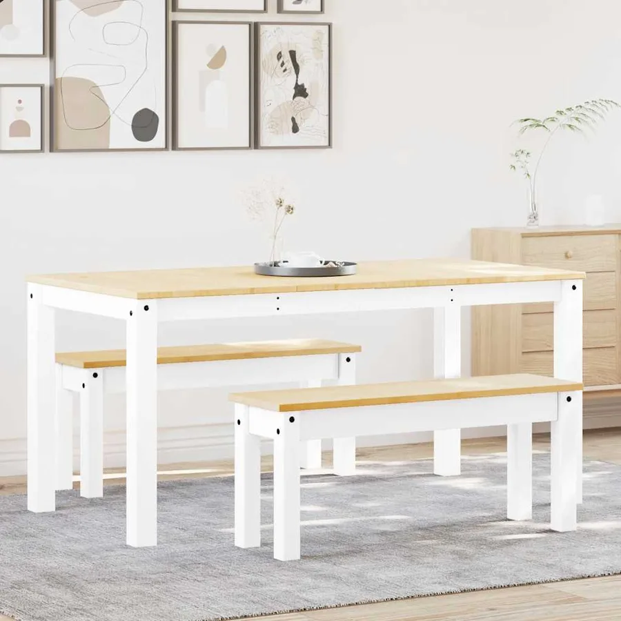 Ensemble à manger PANAMA 3 pcs blanc bois de pin massif - 3