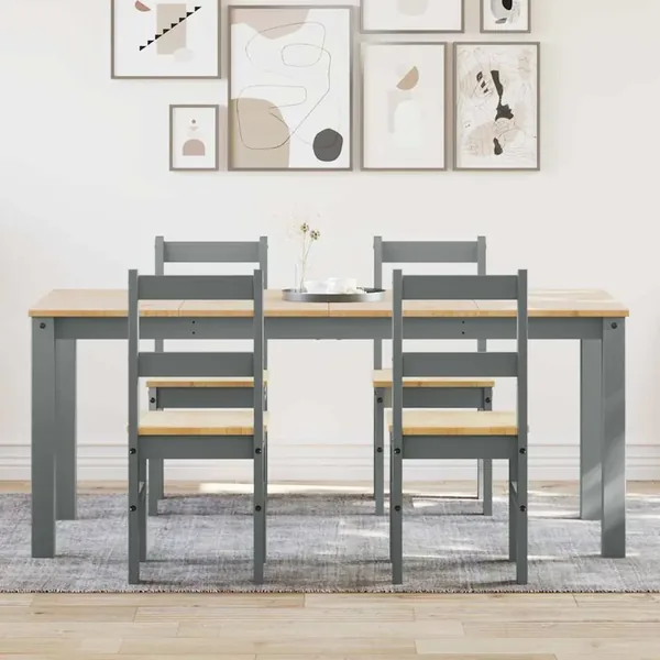 Ensemble à manger PANAMA 5 pcs gris bois de pin massif