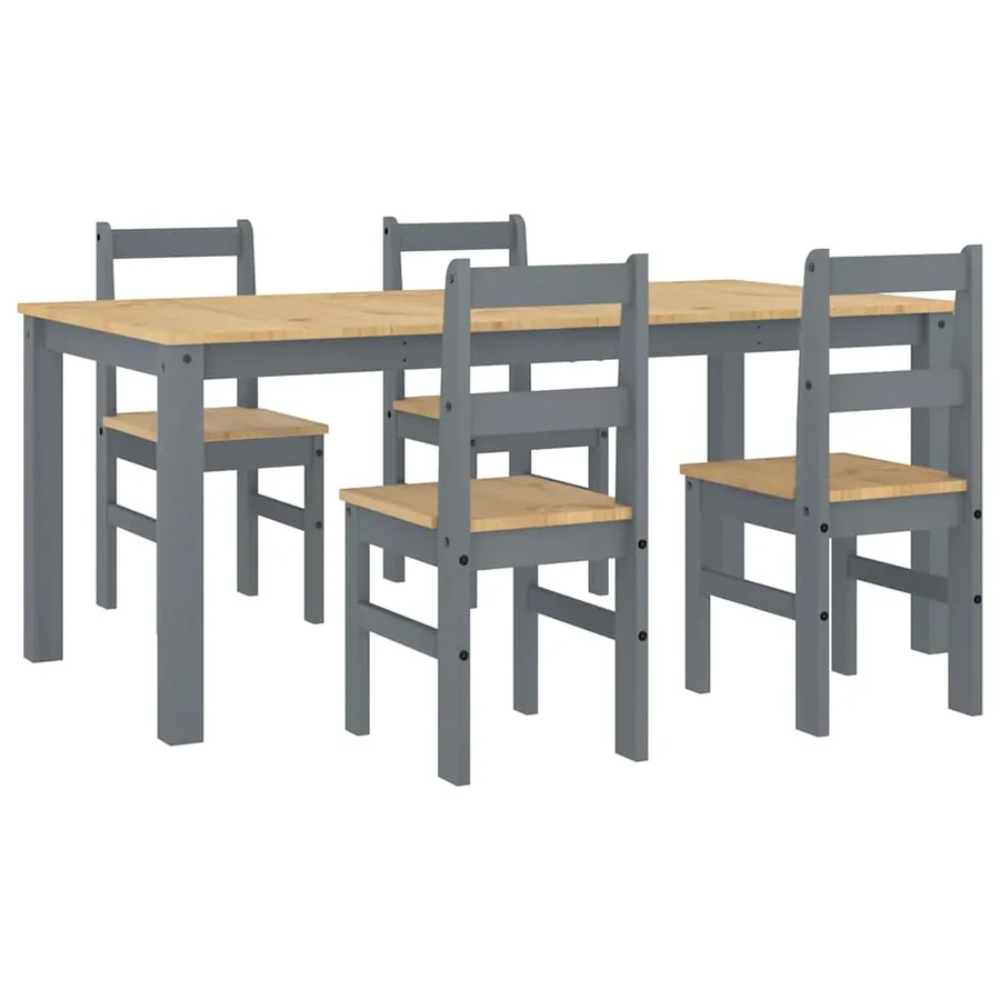 Ensemble à manger PANAMA 5 pcs gris bois de pin massif - 2