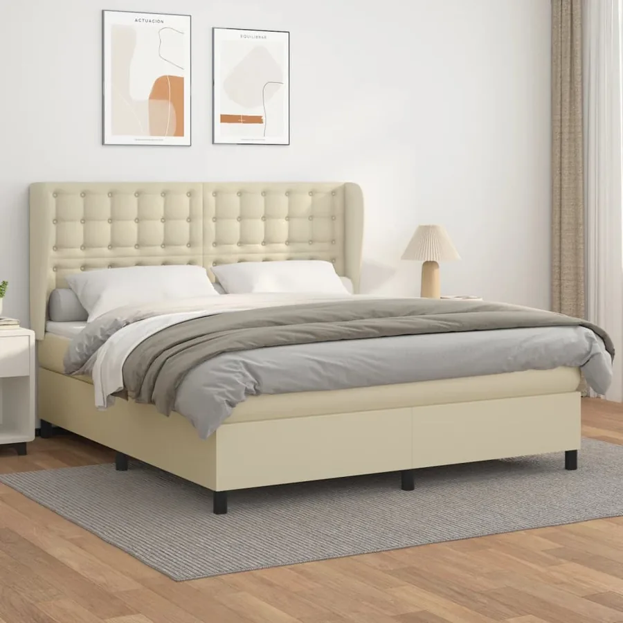 Sommier à lattes de lit avec matelas Crème 160x200cm Similicuir