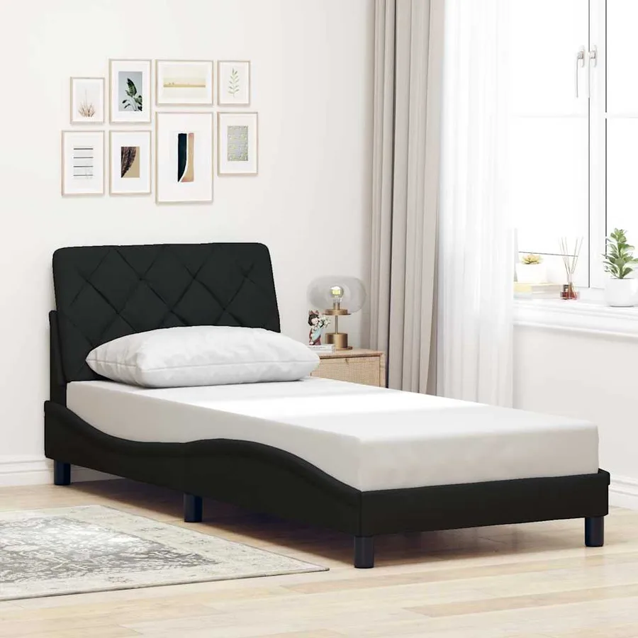 Cadre de lit avec LED sans matelas noir 90x200 cm tissu - 4