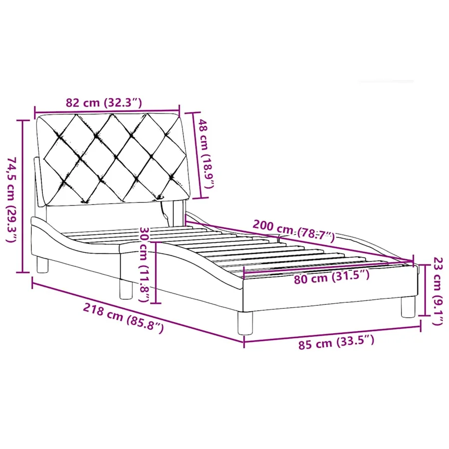 Cadre de lit avec LED sans matelas gris foncé 80x200 cm tissu - 15