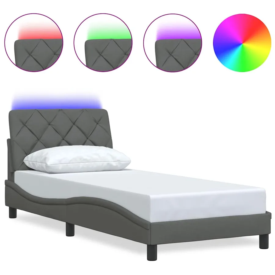 Cadre de lit avec LED sans matelas gris foncé 80x200 cm tissu - 2