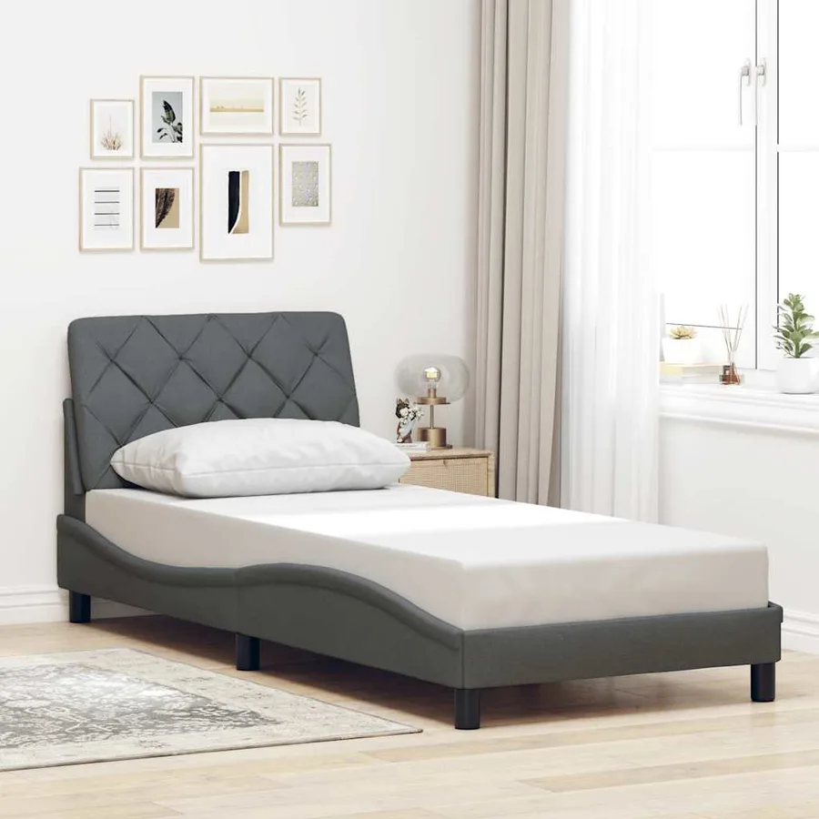 Cadre de lit avec LED sans matelas gris foncé 80x200 cm tissu - 4