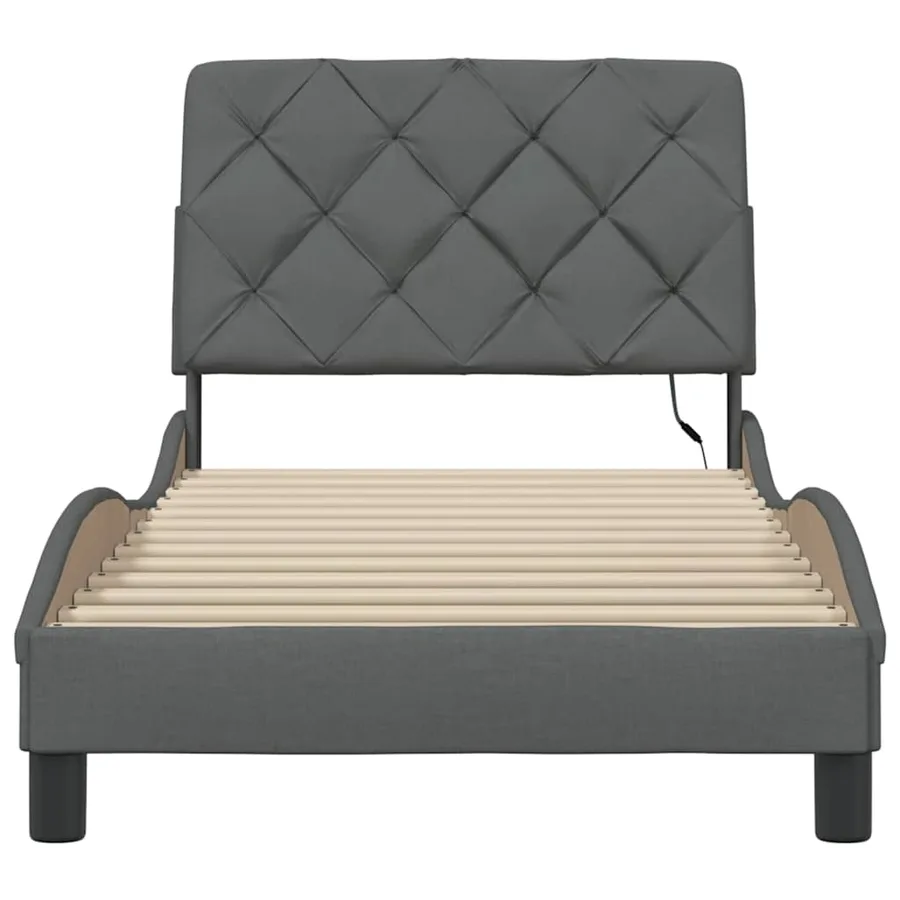 Cadre de lit avec LED sans matelas gris foncé 80x200 cm tissu - 6
