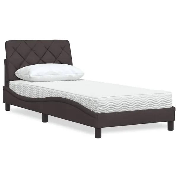 Lit avec matelas marron foncé 80x200 cm tissu