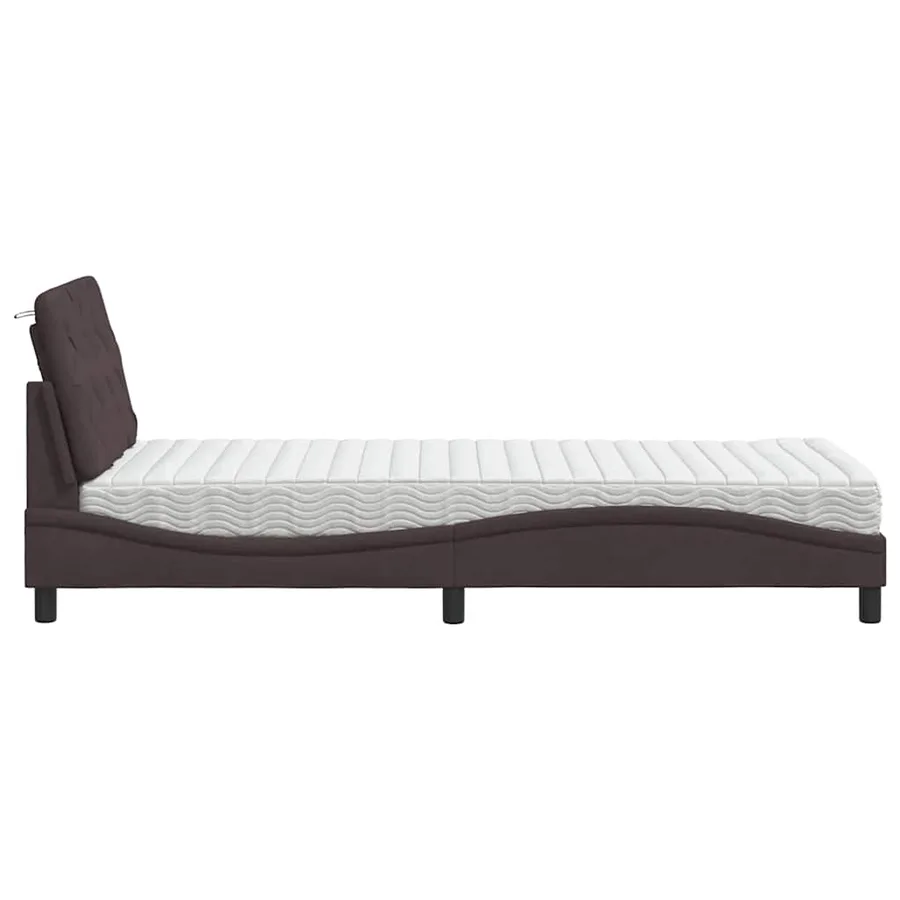 Lit avec matelas marron foncé 80x200 cm tissu - 6