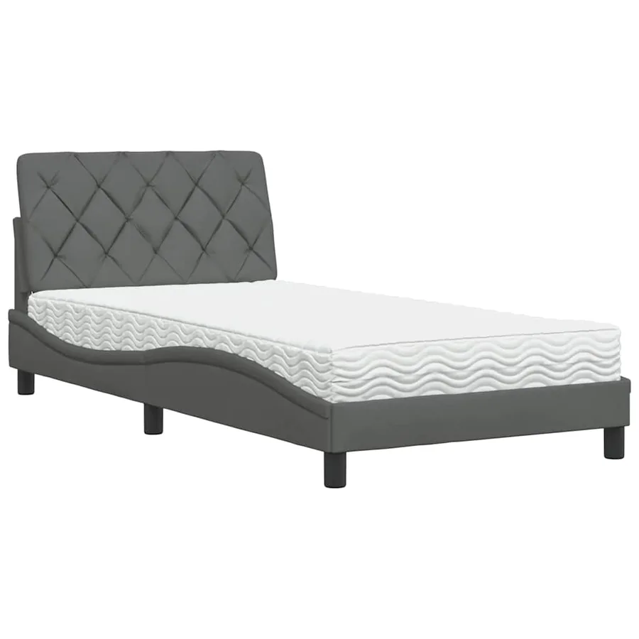 Lit avec matelas gris foncé 100x200 cm tissu - 2