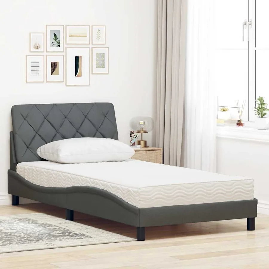 Lit avec matelas gris foncé 100x200 cm tissu - 3
