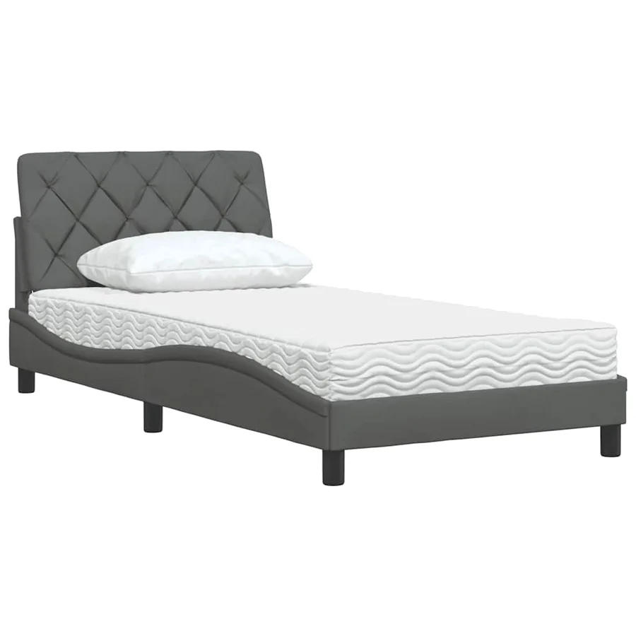 Lit avec matelas gris foncé 100x200 cm tissu - 4