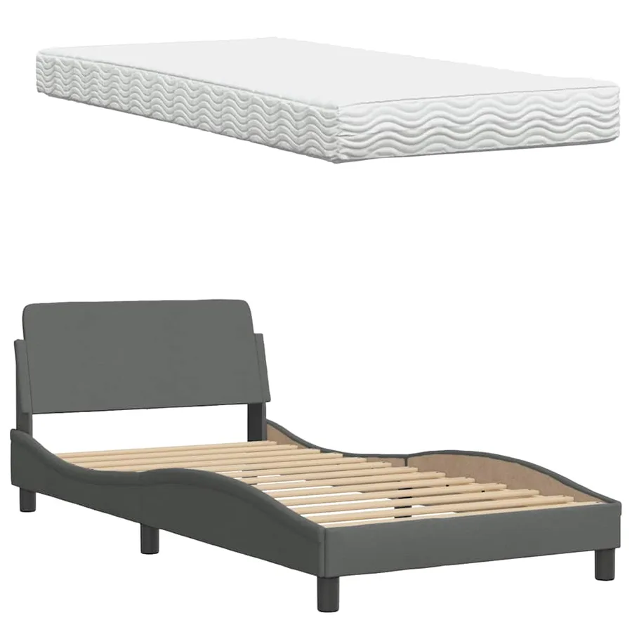 Lit avec matelas gris foncé 100x200 cm tissu - 8