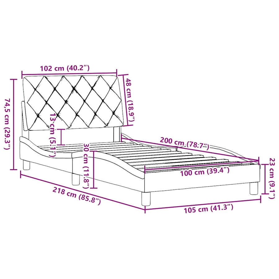 Cadre de lit sans matelas gris foncé 100x200 cm tissu - 13