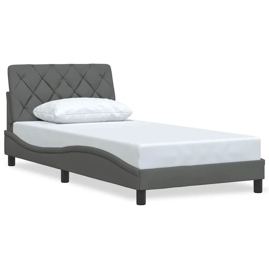 Cadre de lit sans matelas gris foncé 100x200 cm tissu - 2