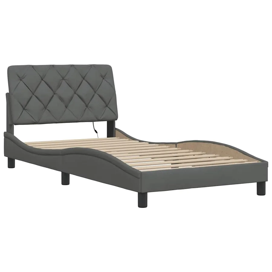 Cadre de lit sans matelas gris foncé 100x200 cm tissu - 4