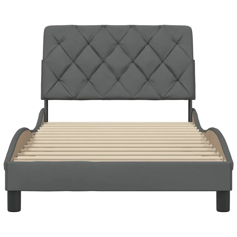 Cadre de lit sans matelas gris foncé 100x200 cm tissu - 5