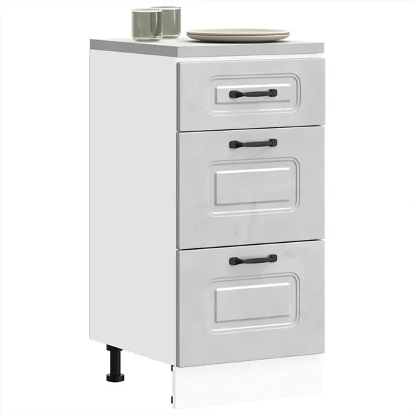 Armoire de cuisine Kalmar gris béton bois d'ingénierie