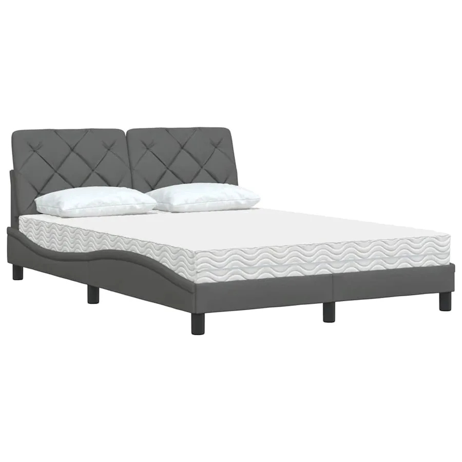 Lit avec matelas gris foncé 140x200 cm tissu - 4