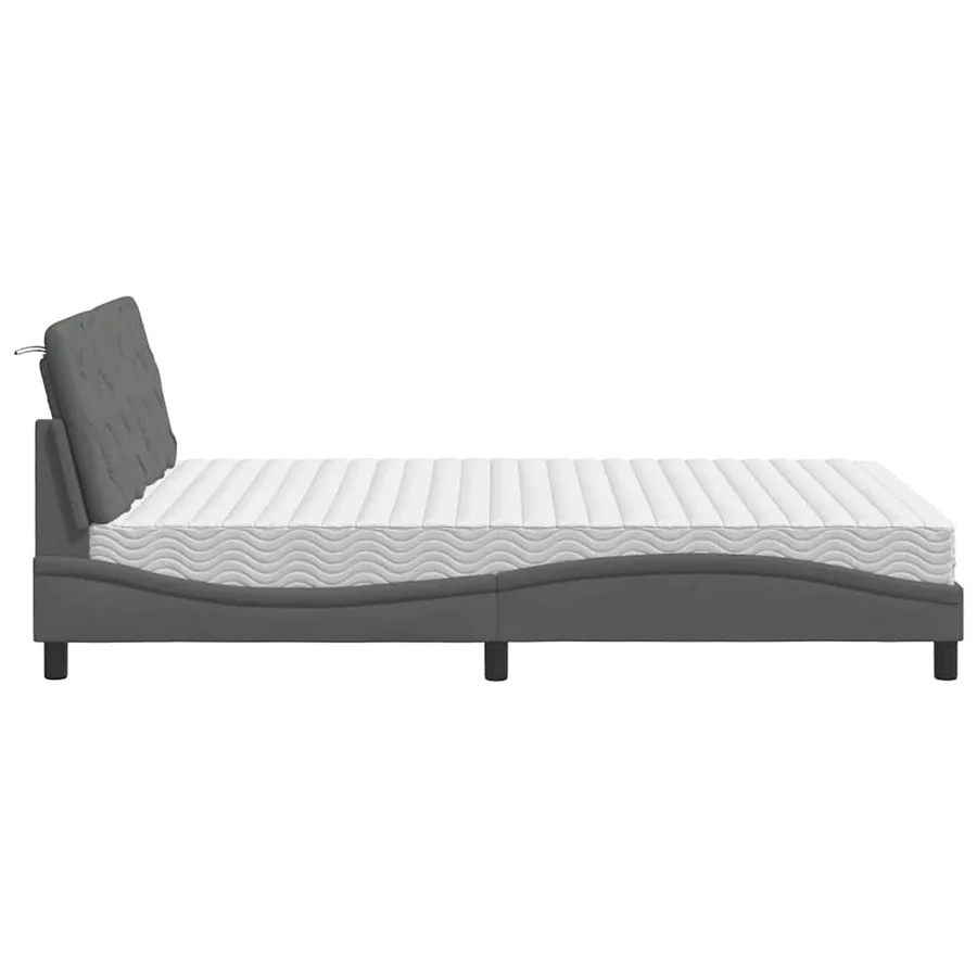 Lit avec matelas gris foncé 140x200 cm tissu - 6