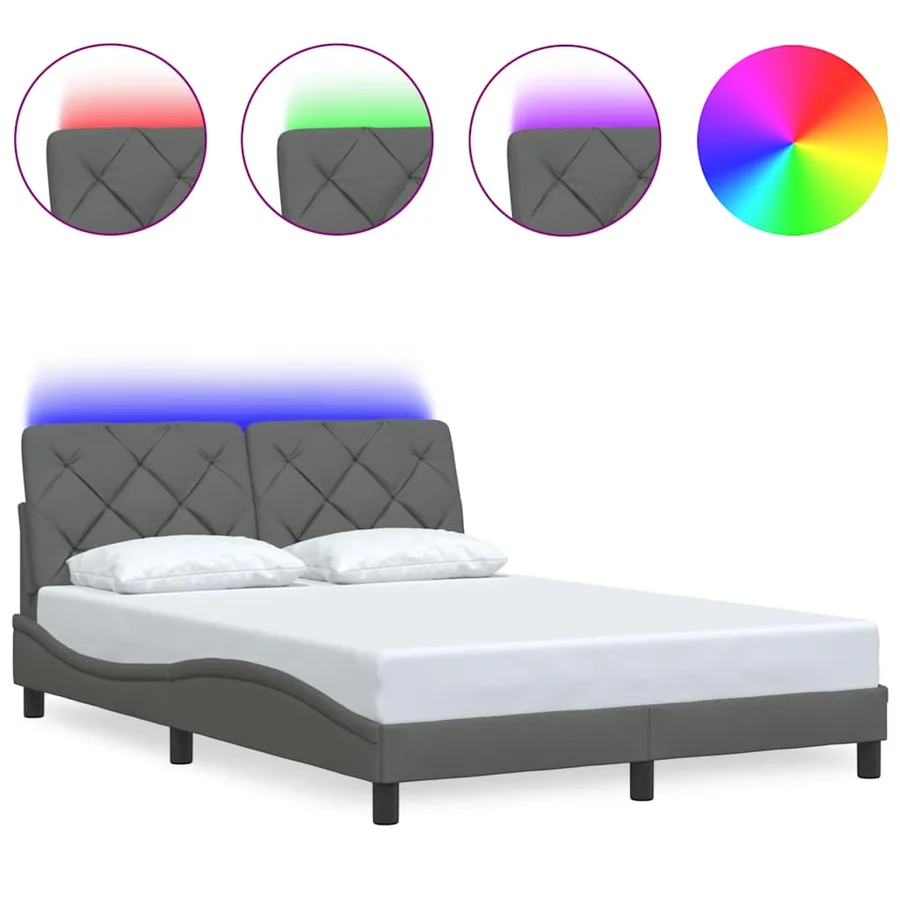 Cadre de lit avec LED sans matelas gris foncé 140x200 cm tissu - 2