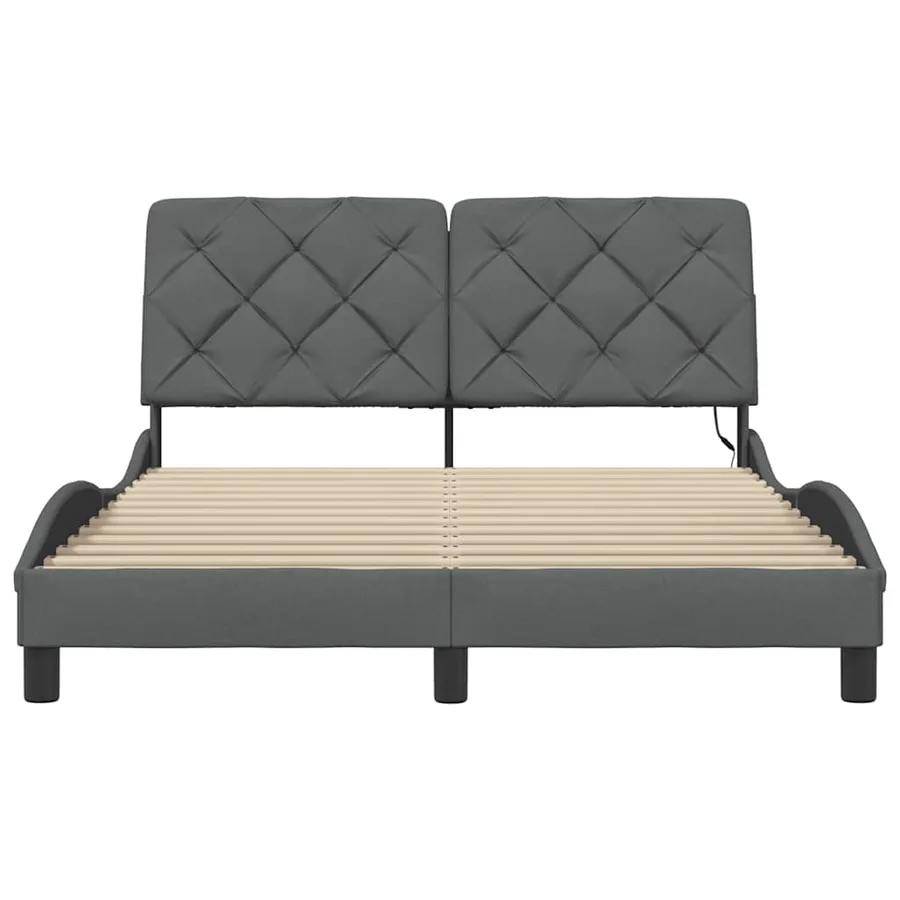 Cadre de lit avec LED sans matelas gris foncé 140x200 cm tissu - 6