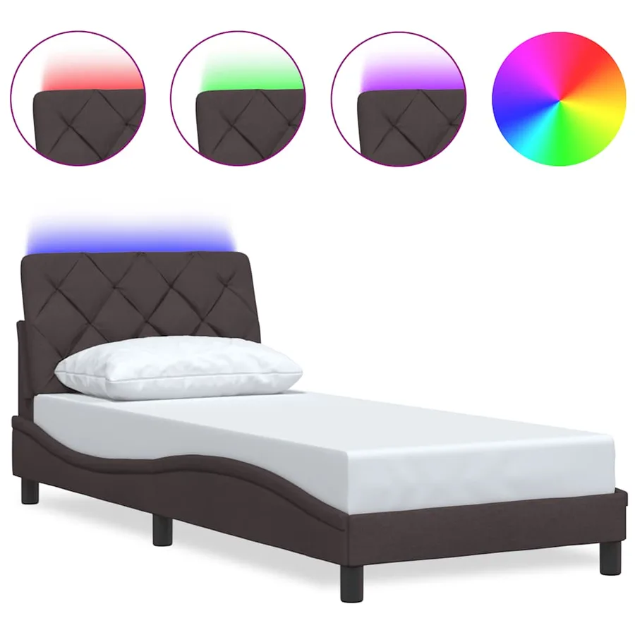 Cadre de lit avec LED sans matelas marron foncé 90x190 cm tissu - 2