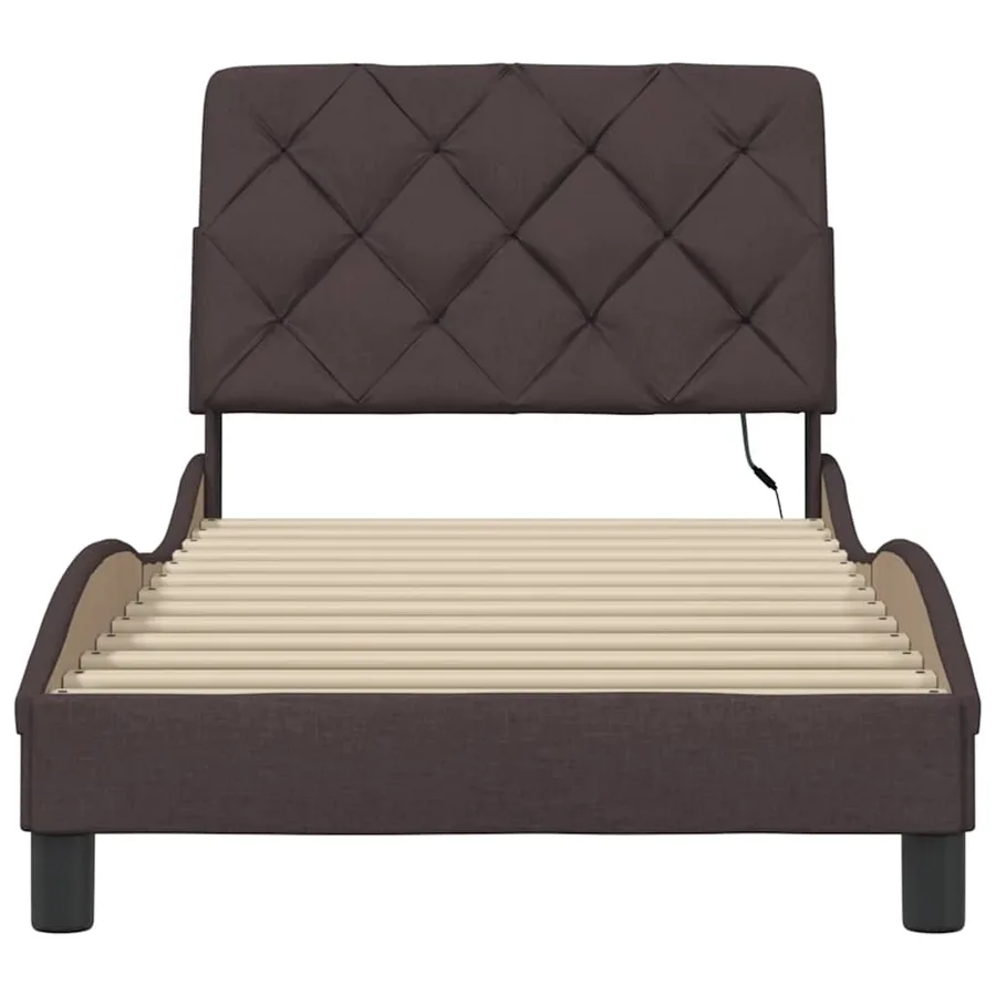 Cadre de lit avec LED sans matelas marron foncé 90x190 cm tissu - 5