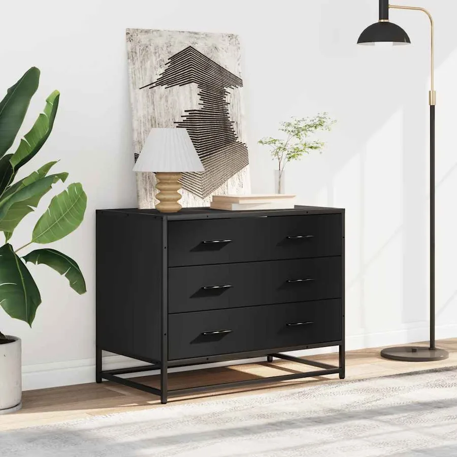 Armoire à tiroirs noir 70x41x56 cm bois d'ingénierie - 3