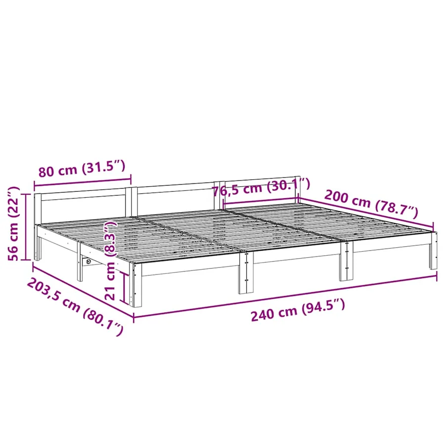 Cadre de lit familial sans matelas 240x200cm bois massif de pin - 12