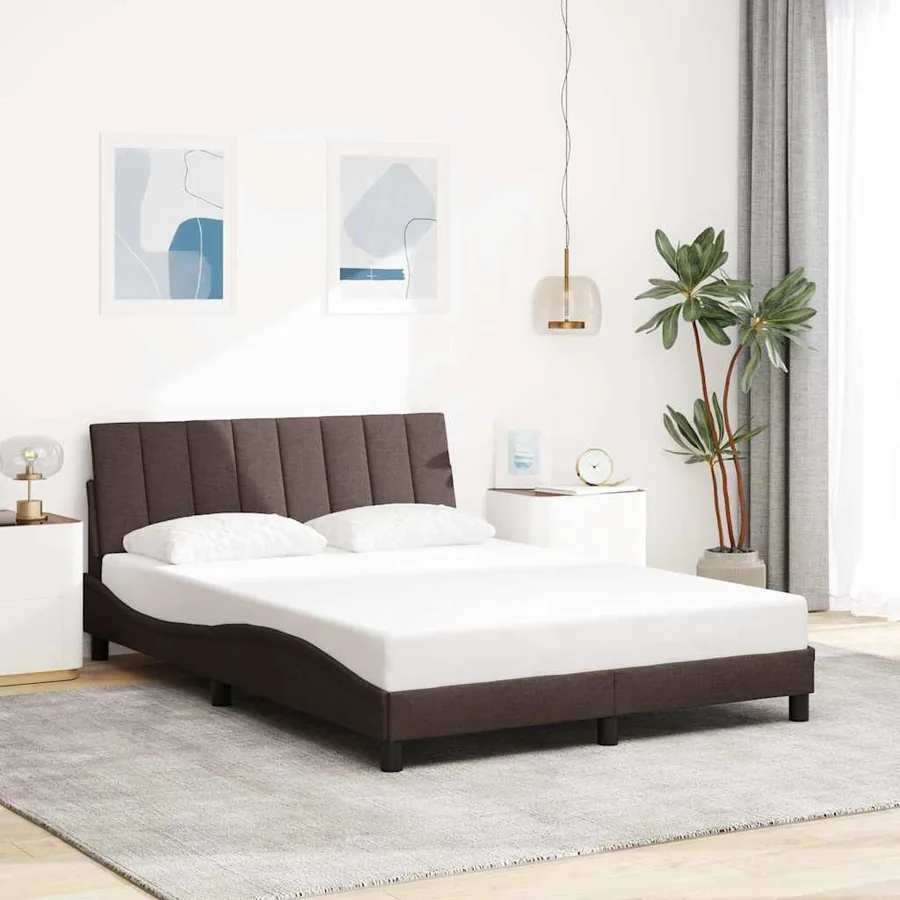 Cadre de lit sans matelas Hanko marron foncé 120x200 cm tissu