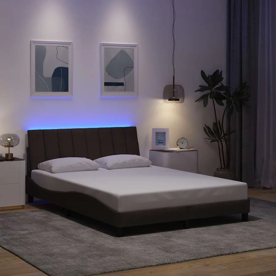 Cadre de lit sans matelas Hanko marron foncé 120x200 cm tissu - 4