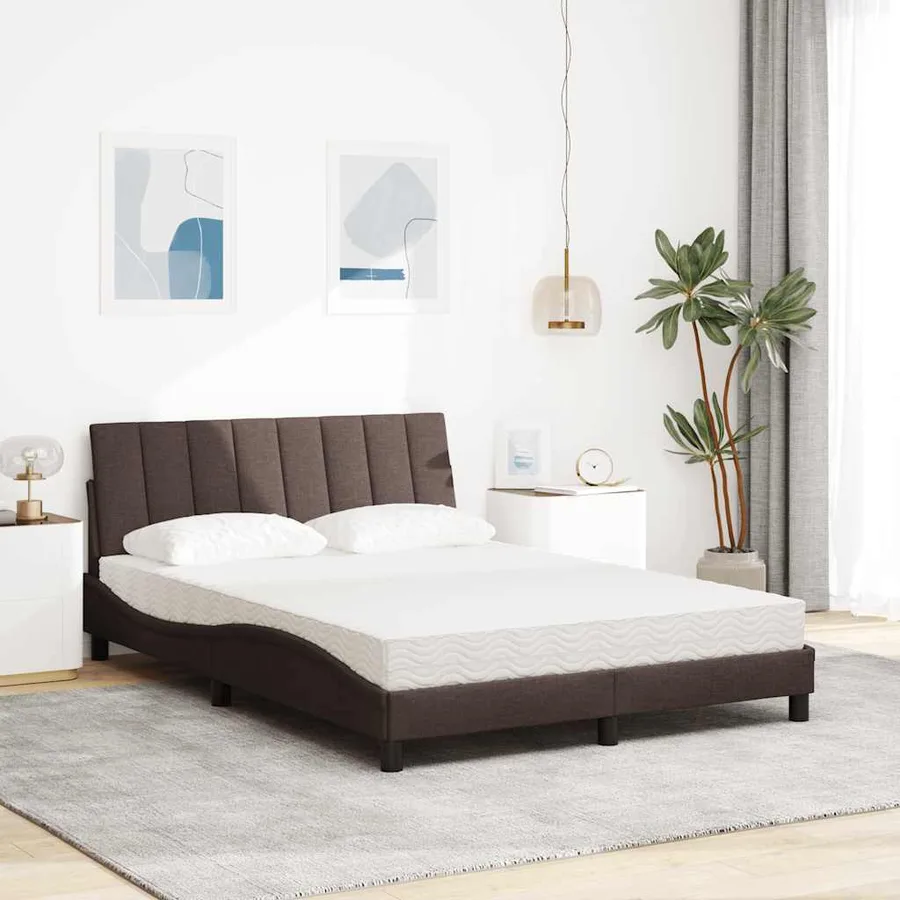 Lit avec matelas Hanko marron foncé 120x200 cm tissu - 3