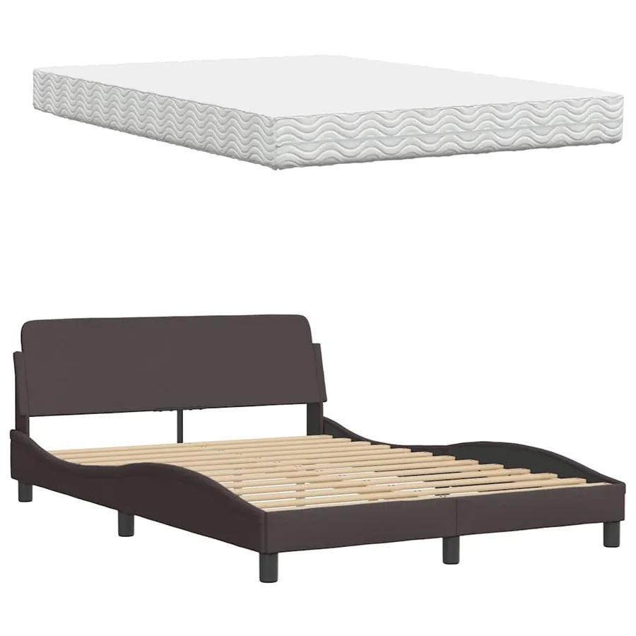 Lit avec matelas Hanko marron foncé 120x200 cm tissu - 8
