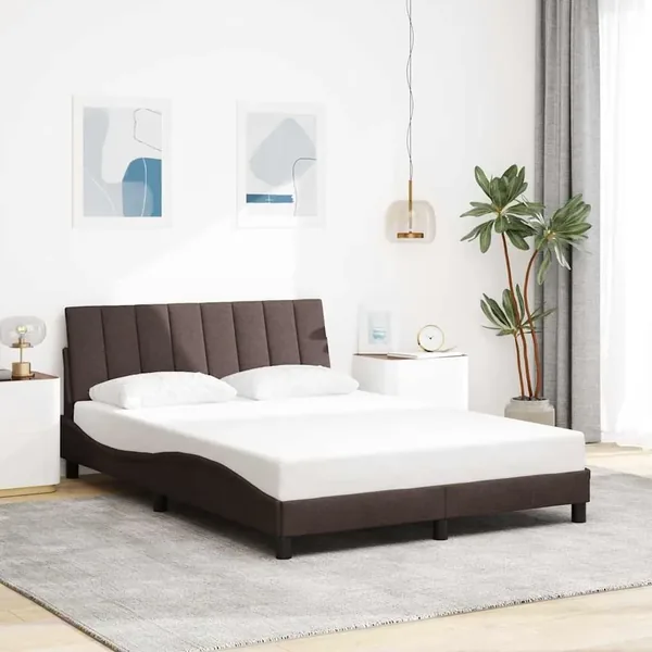Cadre de lit sans matelas Hanko marron foncé 120x200 cm tissu