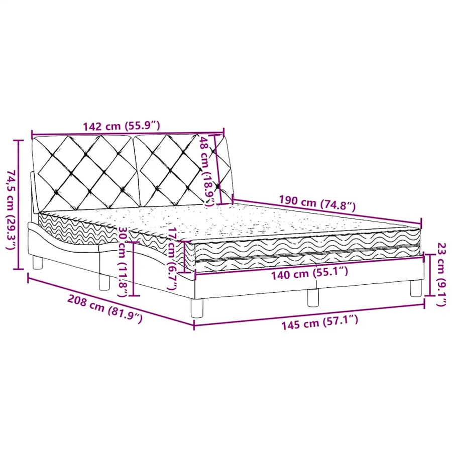 Lit avec matelas bleu 140x190 cm tissu - 14