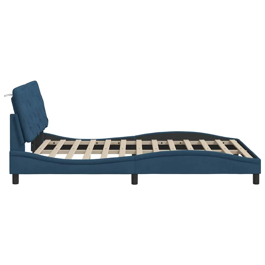 Cadre de lit sans matelas bleu 140x200 cm tissu - 8