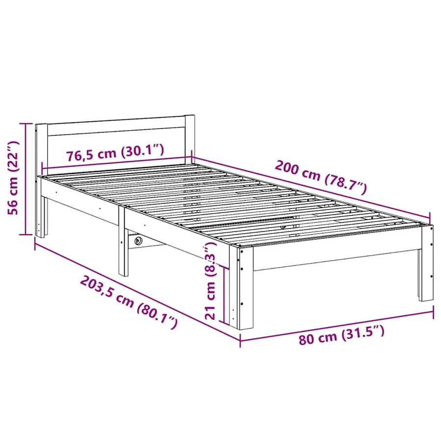 Cadre de lit sans matelas cire marron 80x200 cm bois pin massif - 10