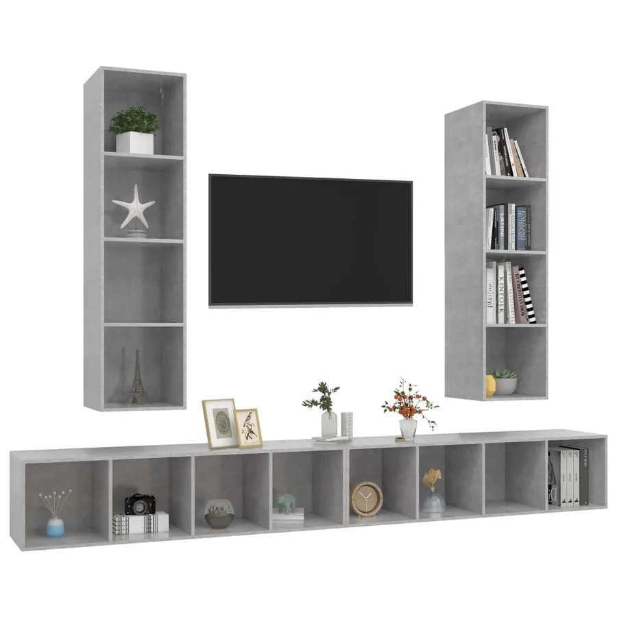 Meubles TV muraux 4 pcs Gris béton Bois d'ingénierie - 3