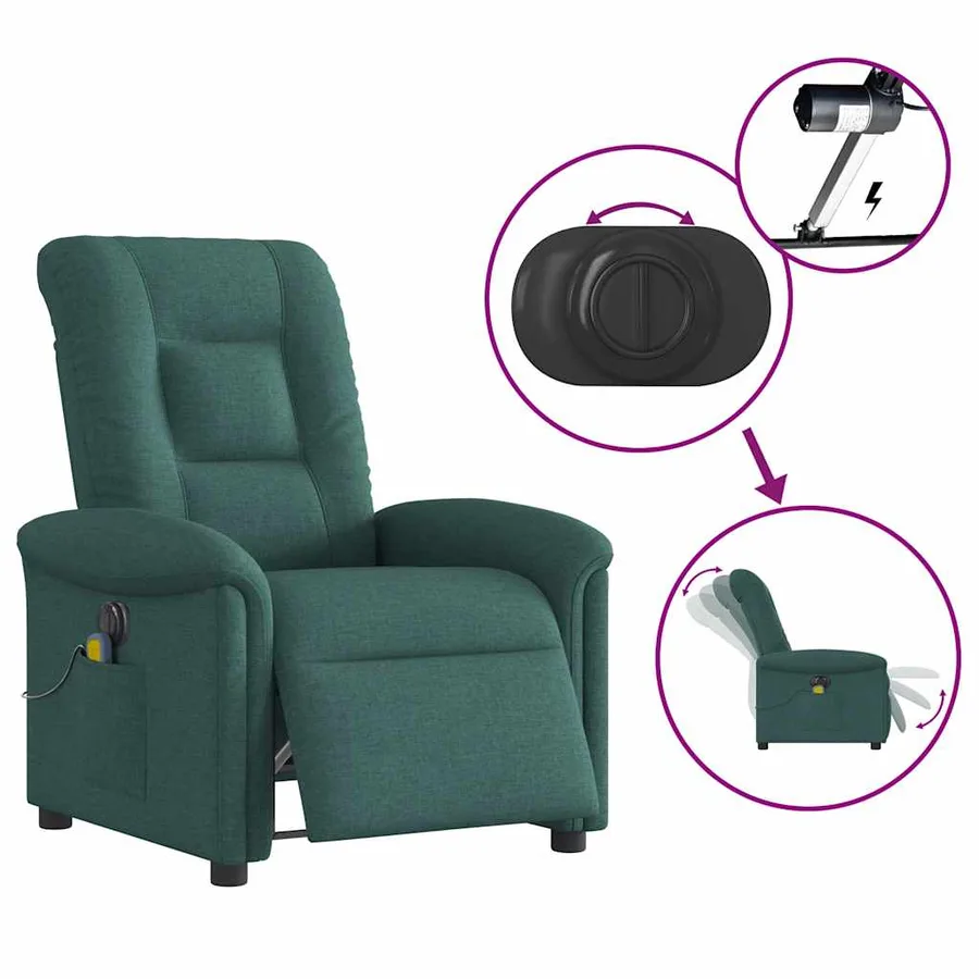 Fauteuil de massage inclinable électrique Vert foncé Tissu - 9