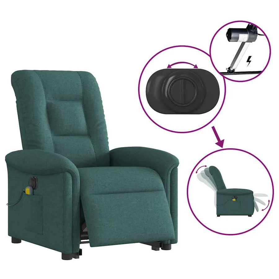 Fauteuil inclinable de massage électrique Vert foncé Tissu - 10