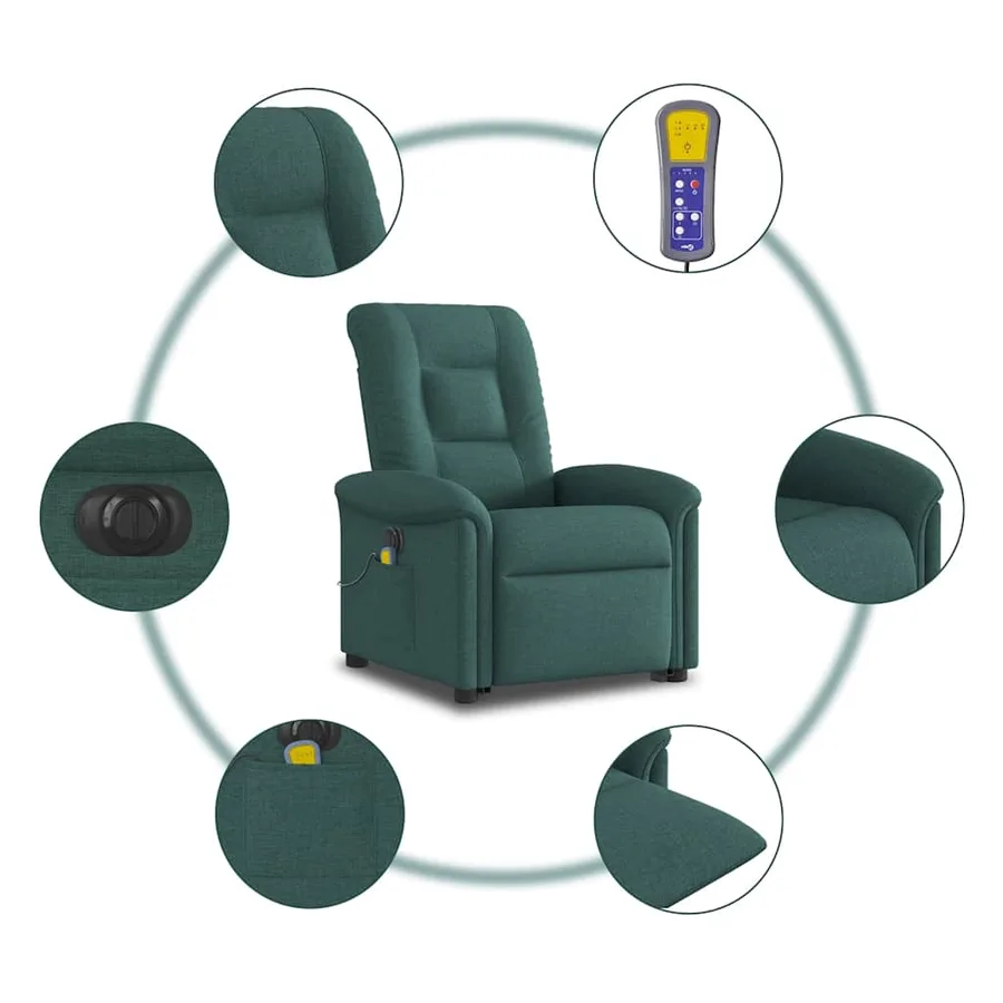 Fauteuil inclinable de massage électrique Vert foncé Tissu - 11